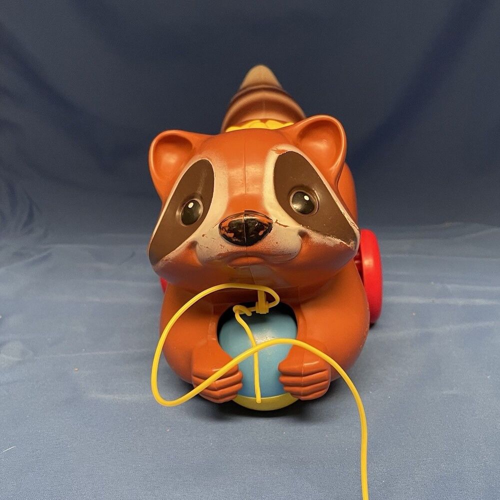 VINTAGE 1979 FISHER PRICE ROLY RACCOON PULL TOY #172 USA MADE WORKS 1979